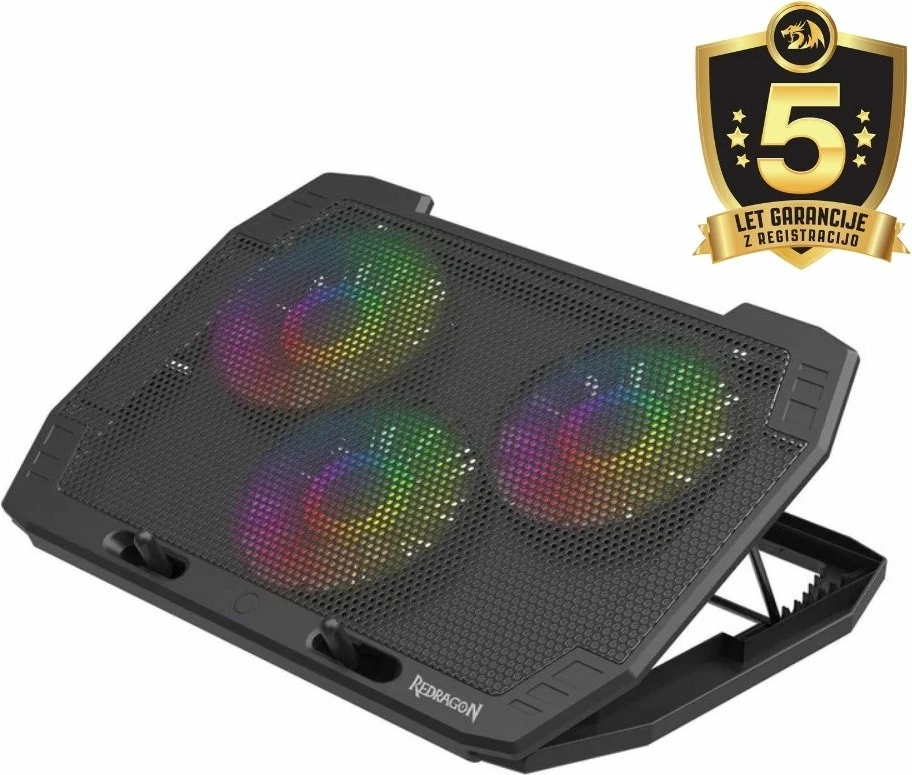 Stendë ftohëse për laptop Redragon Ingrid GCP511, 15-17", 3 ventilatorë RGB, 2 porta USB, e zezë
