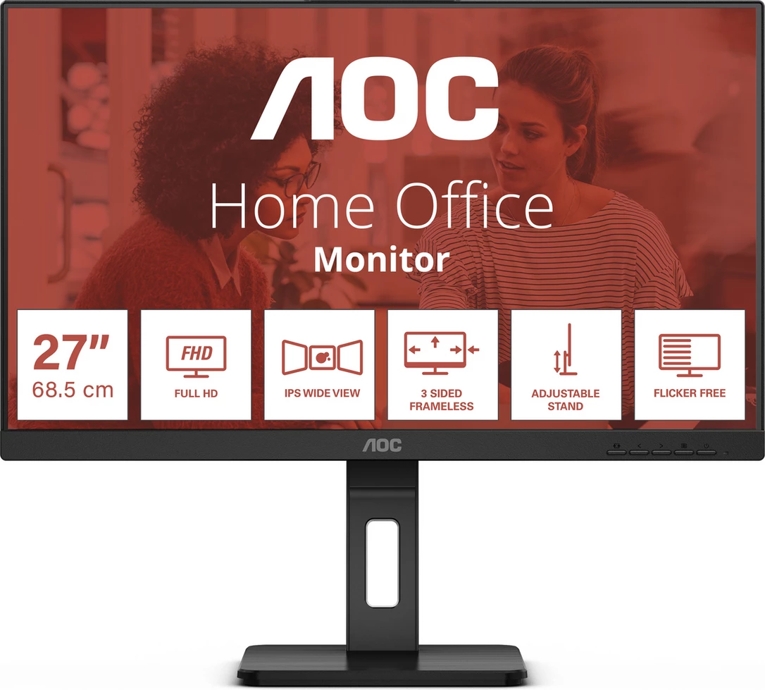 Monitor AOC 27E3QAF 27" FHD IPS, kornizë 3-anëshe, qëndrim i rregullueshëm, pa dridhje, e zezë