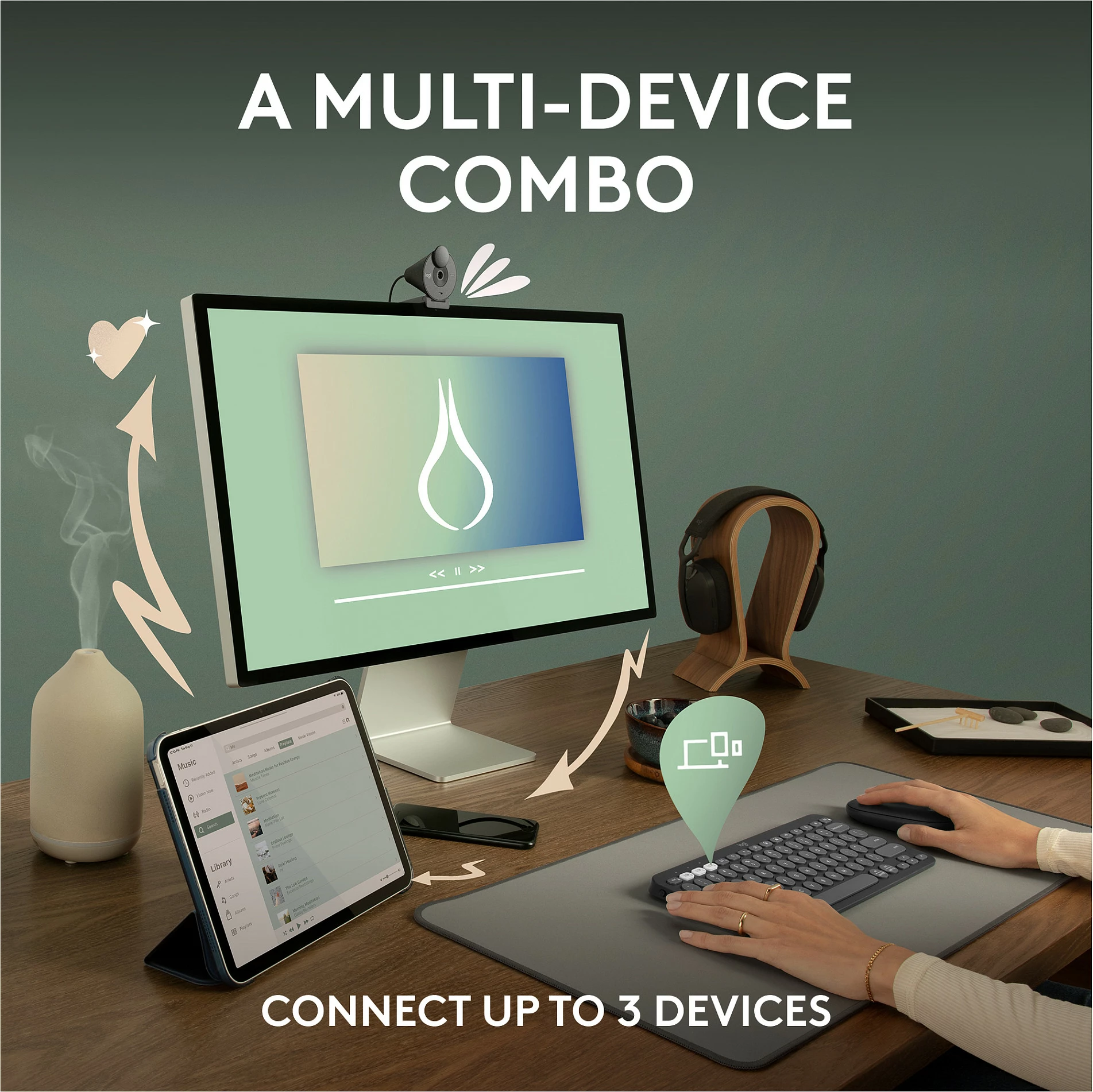 Set maus dhe tastierë Logitech Pebble 2 Combo, Tonal White
