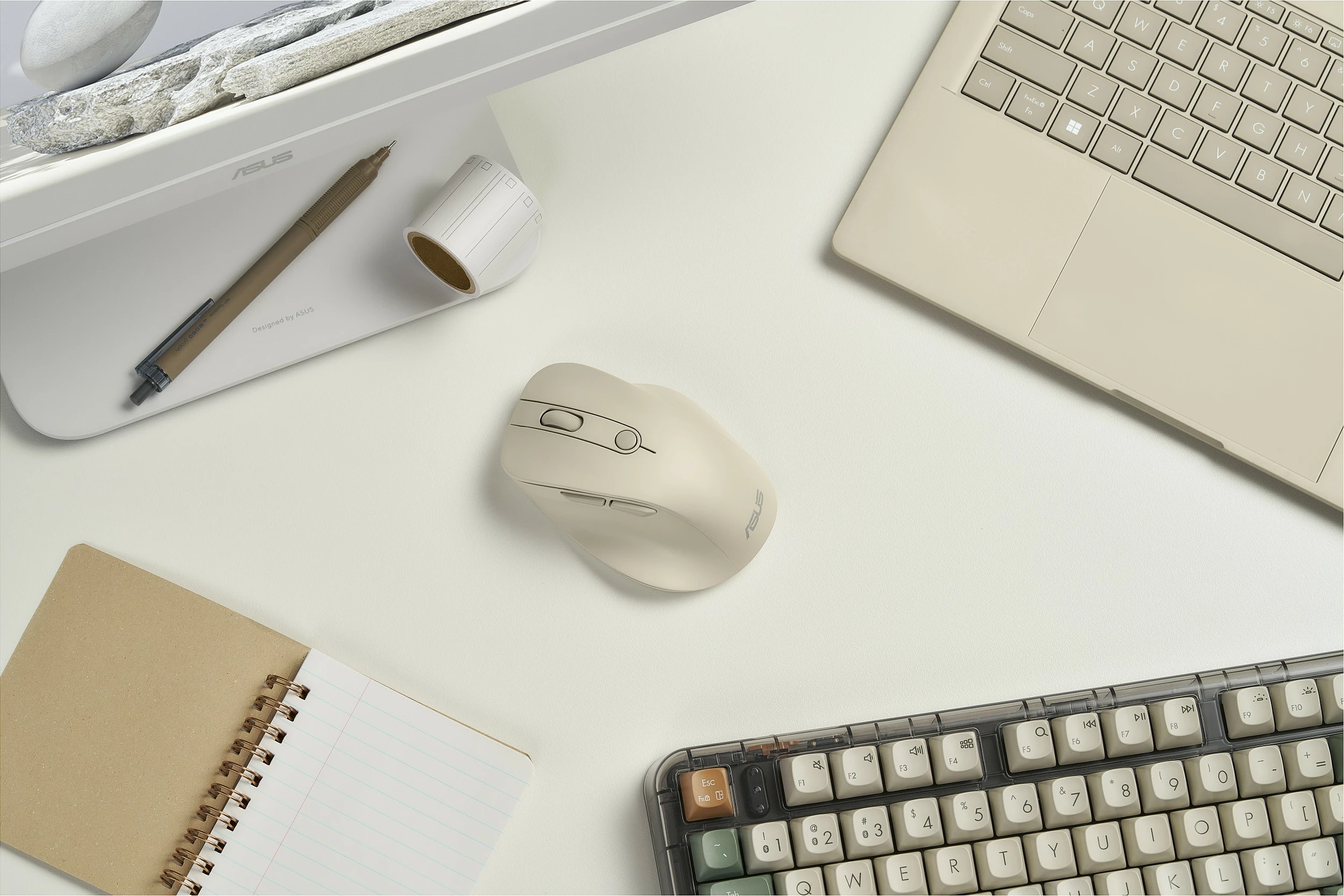Maus wireless ASUS MD105, 2400 DPI, RF 2.4GHz + Bluetooth, dorë e djathtë, bezhe