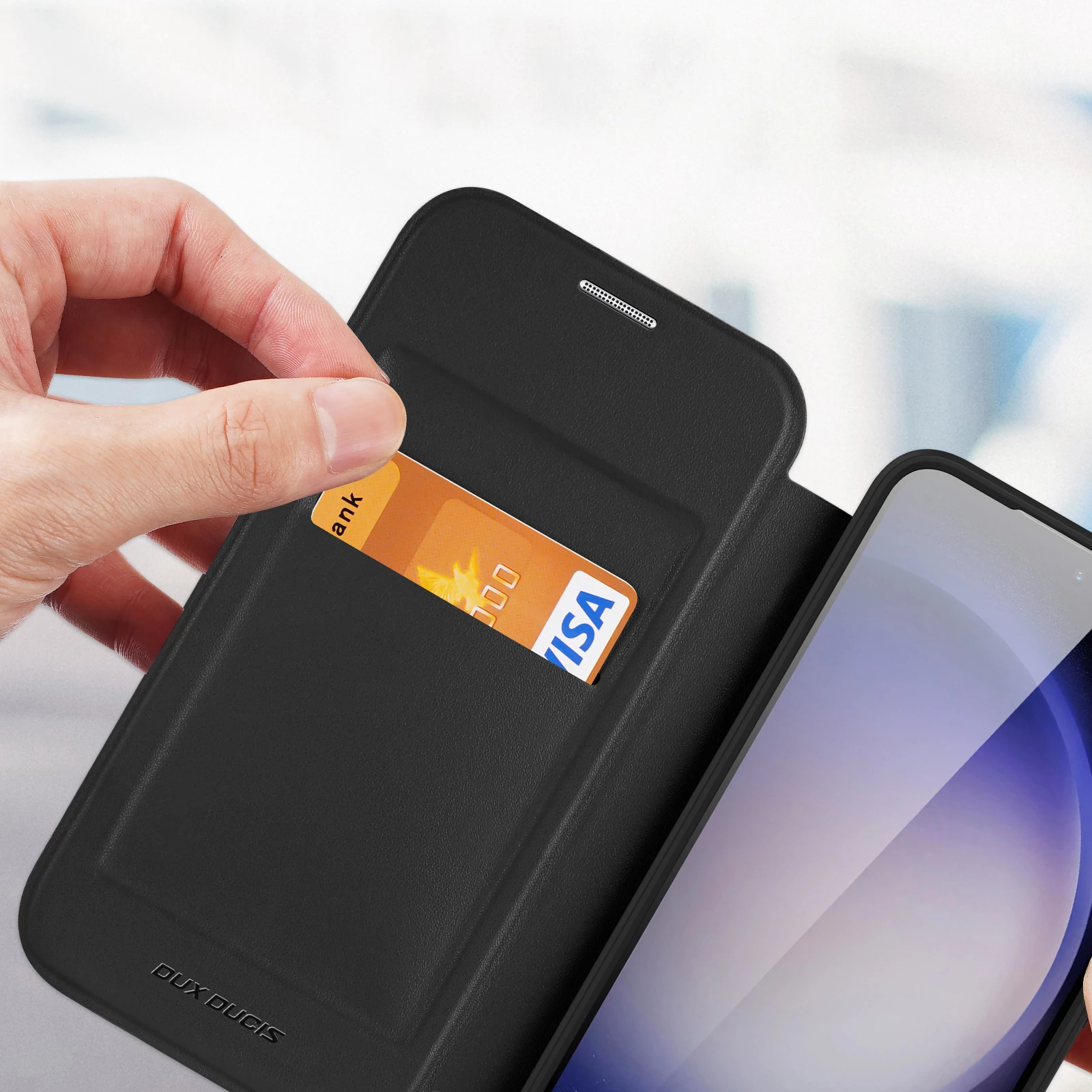 Mbështjellës Dux Ducis Skin X Pro për Samsung Galaxy S24, me unazë magnetike dhe kapak, i zi