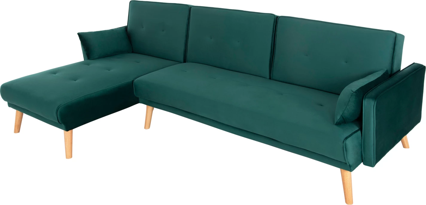 Divan qoshe me shtrat, PANTHEA, FH3127.13, kadife jeshile selvi, 260x155x86 cm