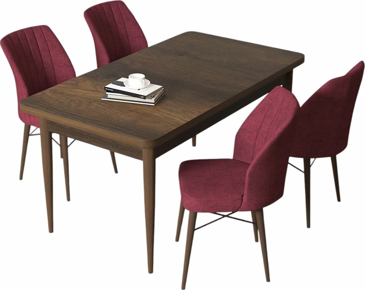 Tavolinë me karrige, 5 copë, ngjyrë barok dhe burgundy, Skye Decor