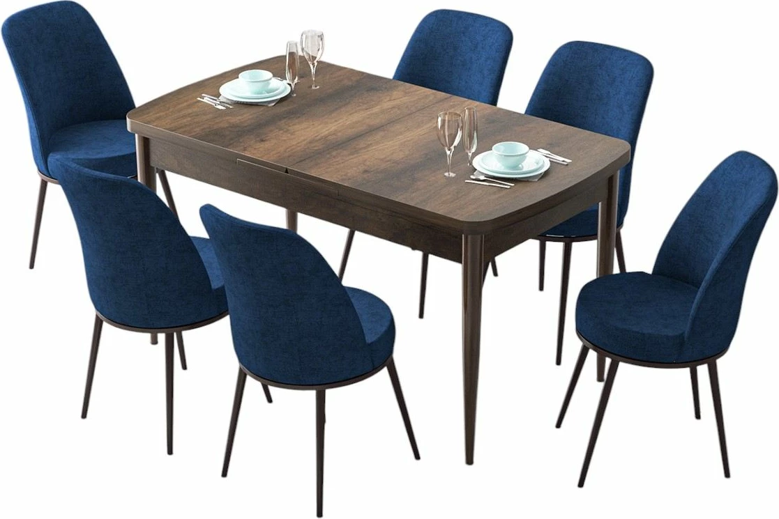 Set tavoline me karrige, zgjatshme, 7 pjesë, Skye Decor, Barok, blu e errët
