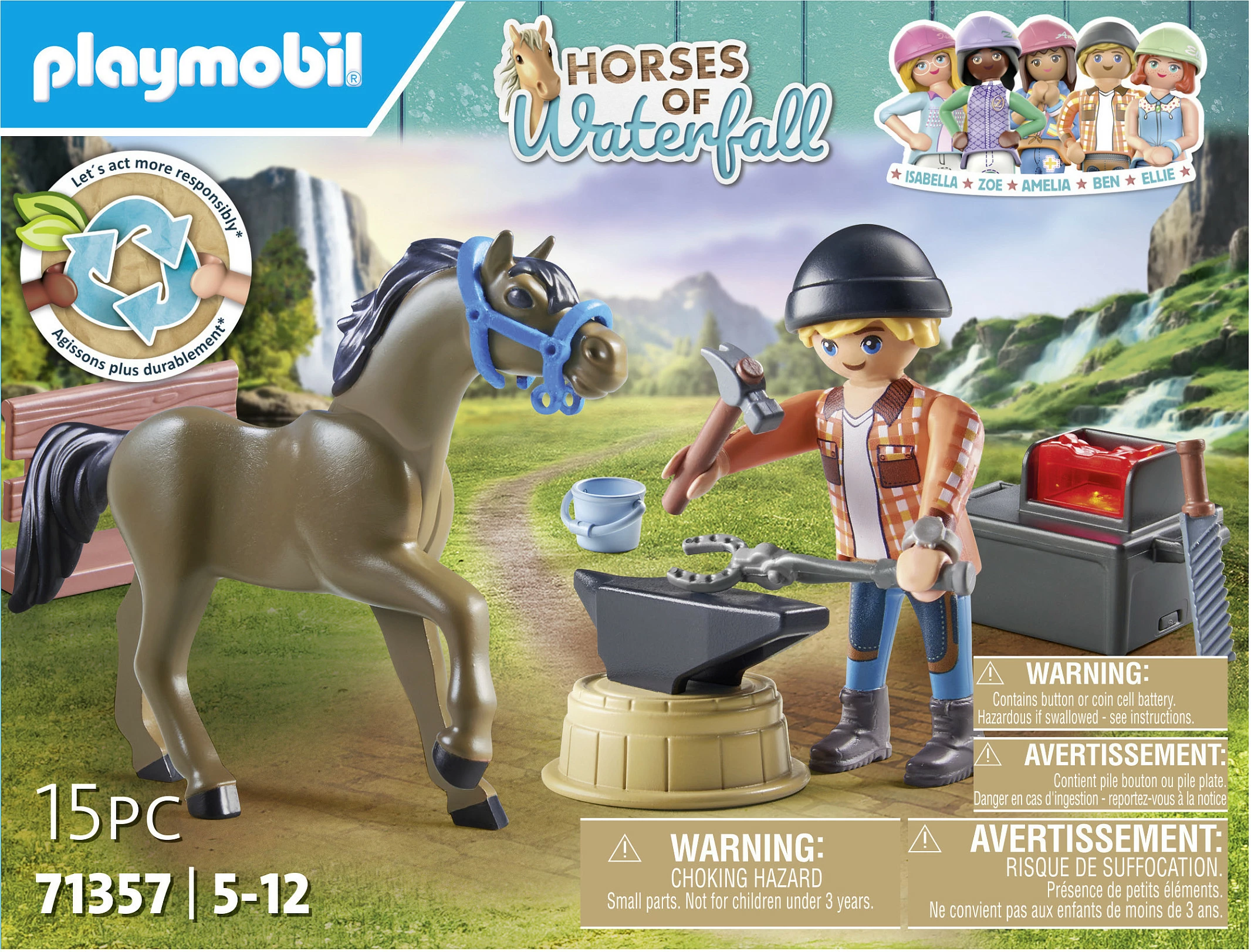 Set lodrash Playmobil Horses of Waterfall 71357, Ben & Achilles, 15 pjesë, shumëngjyrësh