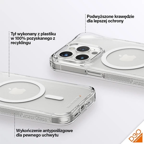 Mbështjellës PanzerGlass HardCase me MagSafe, D3O, për iPhone 15 Pro, Transparent