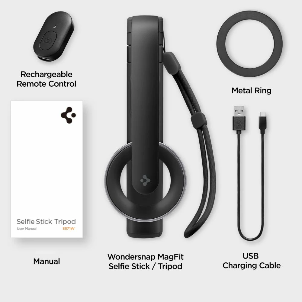 Selfie stick Spigen S571W me MagSafe, Bluetooth, tripod, e zezë