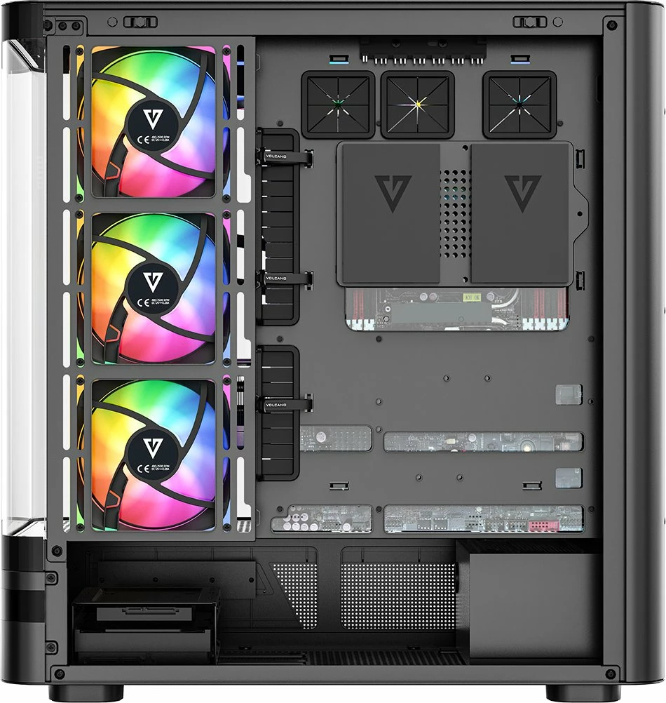 Kasë Modecom Volcano AQ200 ARGB MC-A-AQ200-4FA-B, Midi Tower ATX, 4x120mm ARGB fanë, USB-C, e zezë