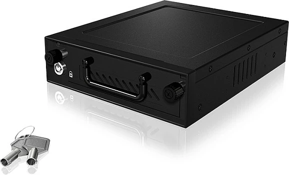 Baj hot-swap ICY BOX për HDD/SSD, 5.25", 1x 2.5/3.5" SATA/SAS, me çelës, i zi