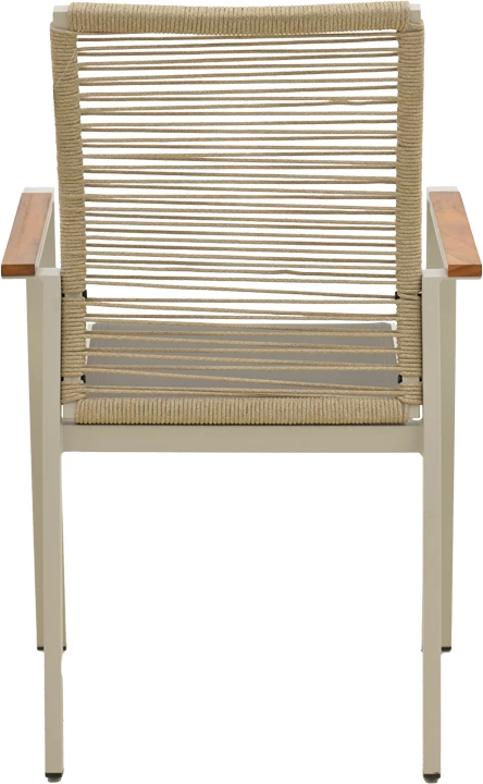 Karrige me krahë e grumbullueshme Aegean, alumin, litar krem, doreza teak, 57x64x87cm