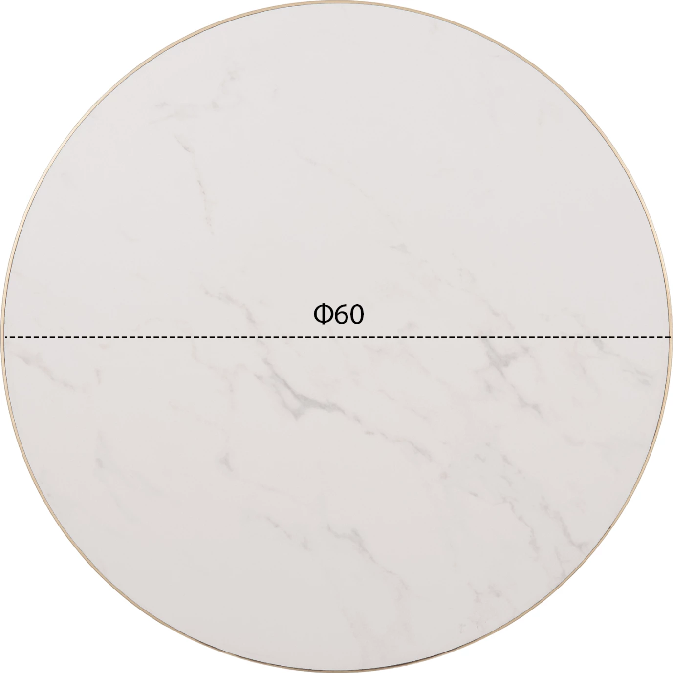 Sipërfaqe tavoline e rrumbullakët prej guri të sinterizuar, kornizë alumini e artë, mermer i bardhë, FH6652.12, Ø60 cm