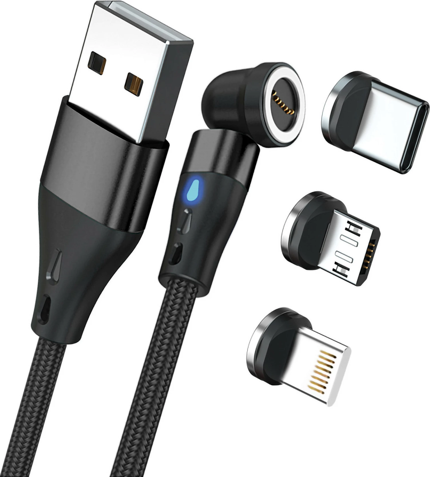 Kabllo magnetike RealPower 3A 1m USB-A me adaptera, e zezë