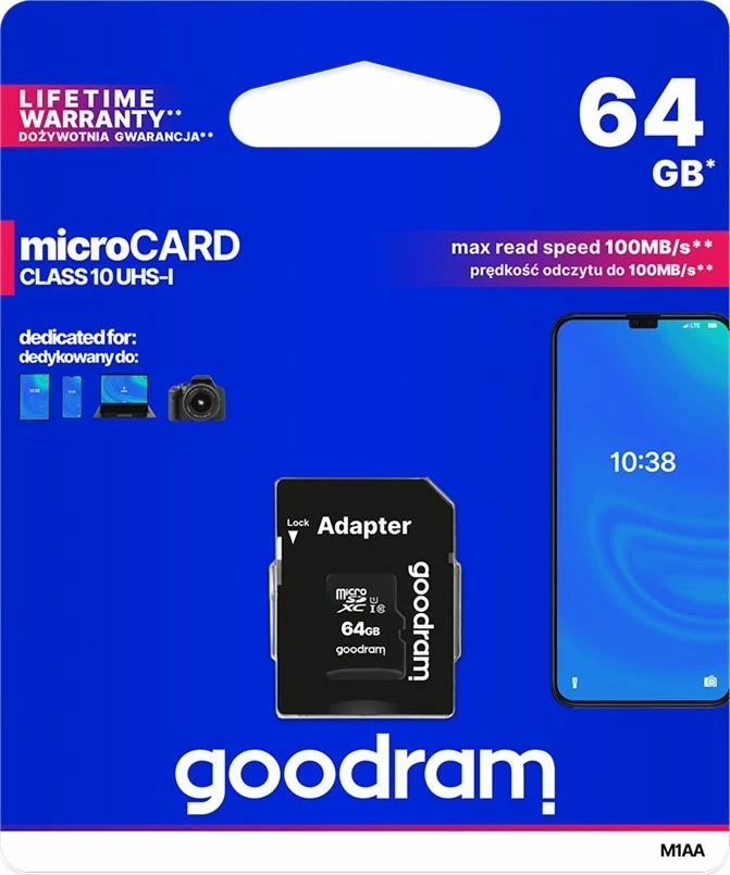 Kartë memorie MicroSDXC GoodRam M1AA-0640R11 64GB Class 10 UHS-I/U1, me adapter