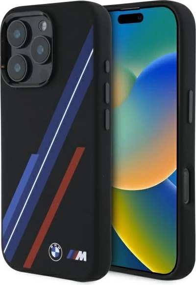 Mbështjellës BMW Silicone Random Lines MagSafe për iPhone 16 Pro, Zi