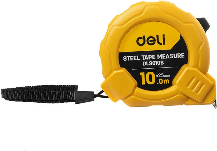Metër çeliku Deli Tools EDL9010B, 10m, 25mm, e verdhë