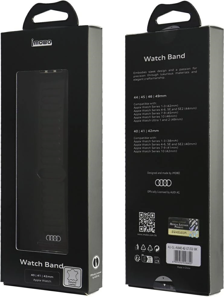 Rrip lëkure Audi me magnet për Apple Watch 40/41/42mm, i zi
