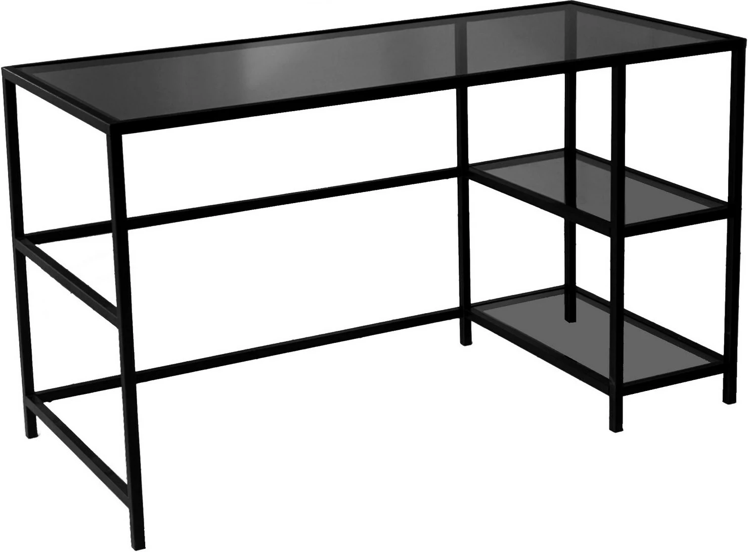 Tavolinë pune moderne Hanah Home, Master Çalışma Masası, 130x60cm, xham i temperuar, kornizë metalike, ngjyrë e zezë dhe fume