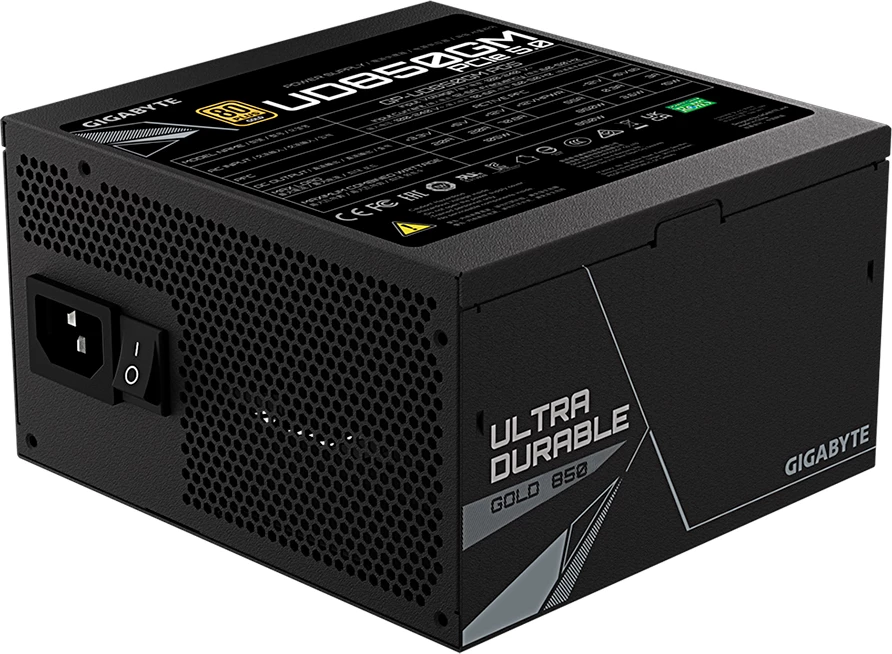 Furnizues rryme GIGABYTE UD850GM 850W, modular, 80 Plus Gold, PCIe Gen5 16-pin (12VHPWR), prizë EU, i zi