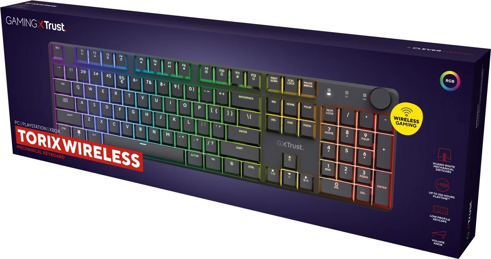 Tastierë Trust GXT 868 Torix, Gaming, USB + RF Wireless + Bluetooth, QWERTY, US English, E zezë