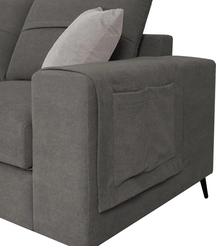 Kënd divan Montana, pëlhurë gri, jastëkë gri të lehtë, 275x215x93cm