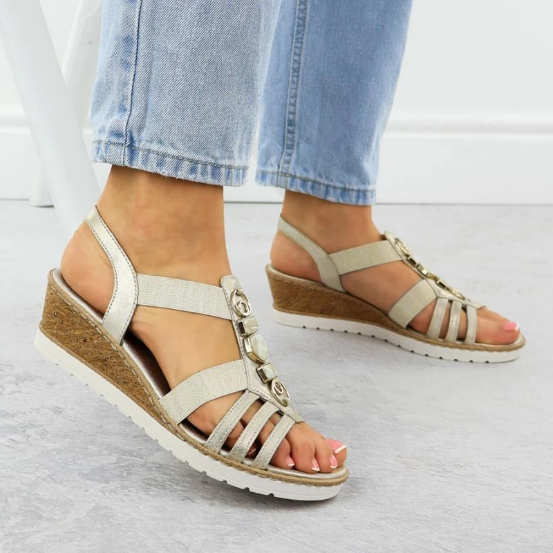 Sandale platforme femra Remonte R6264-91, të arta