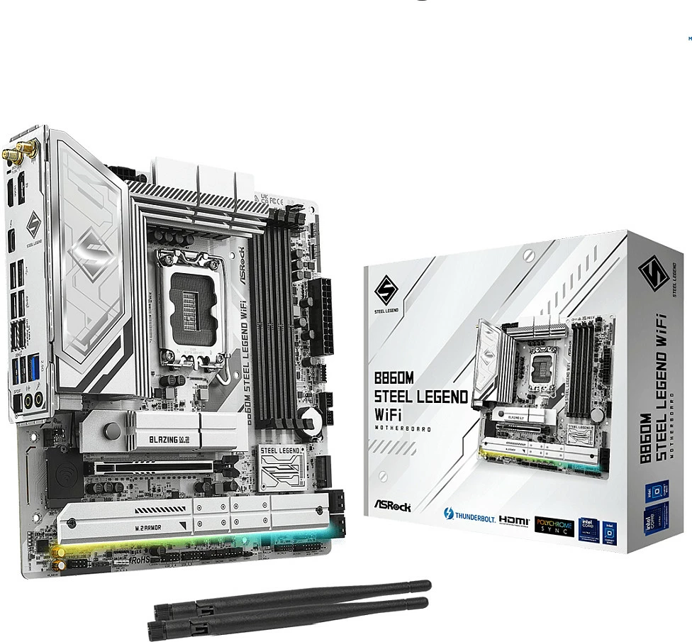 Pllakë amë ASRock B860M Steel Legend WiFi, Intel B860, LGA1851, DDR5, micro ATX, e bardhë/argjend