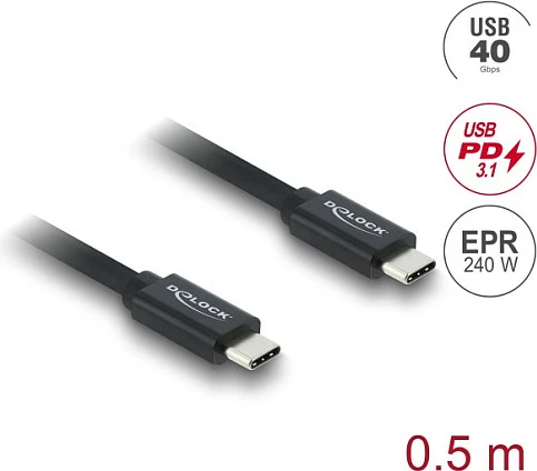 Kabl USB-C DeLOCK USB4 Gen 3x2 40Gbps, USB PD 3.1 240W, 0.5m, i zi
