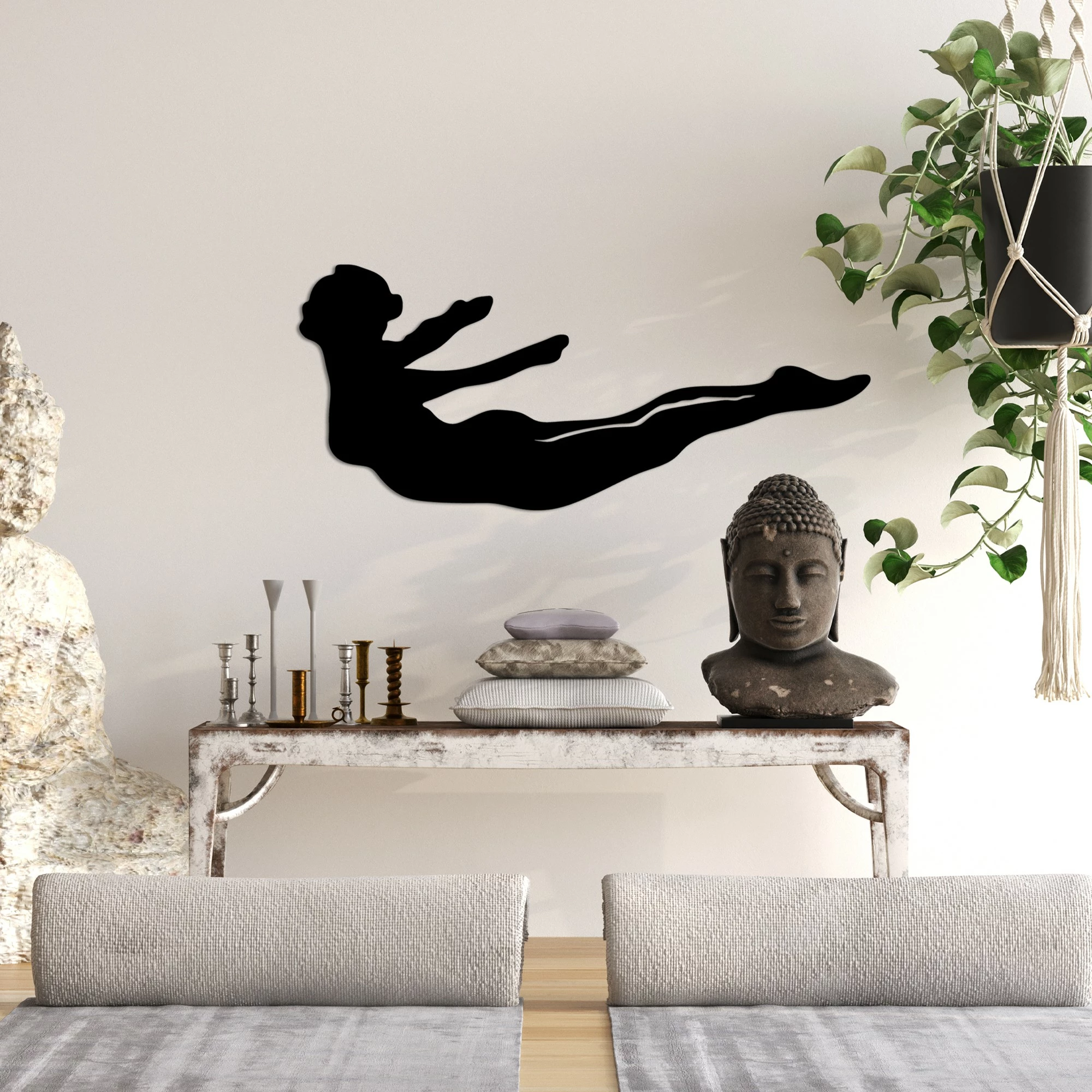 Aksesor dekorativ metalik për mur, Wallity Yoga 12, ngjyrë e zezë, 60x26cm