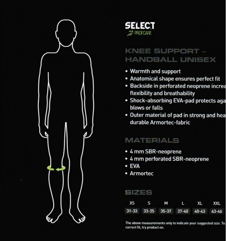Mbrojtëse gju për sport, Select, për meshkuj dhe femra, e zezë