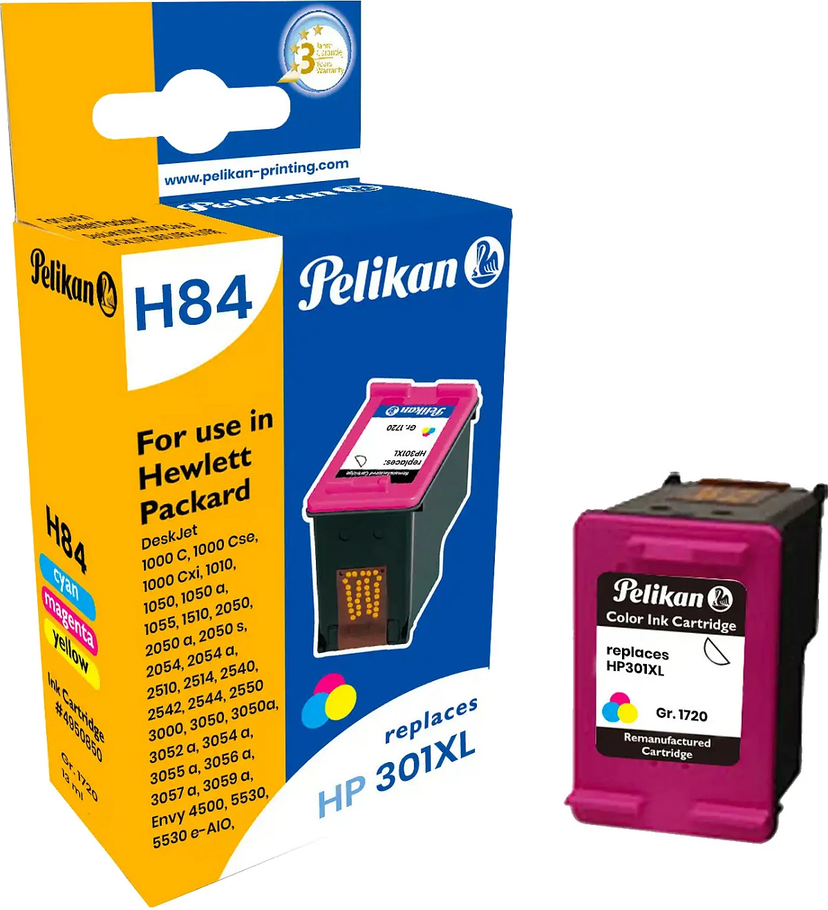 Kartushë boje Pelikan H84, kompatibile me HP 301XL CH564EE, Tri-Color (C/M/Y)