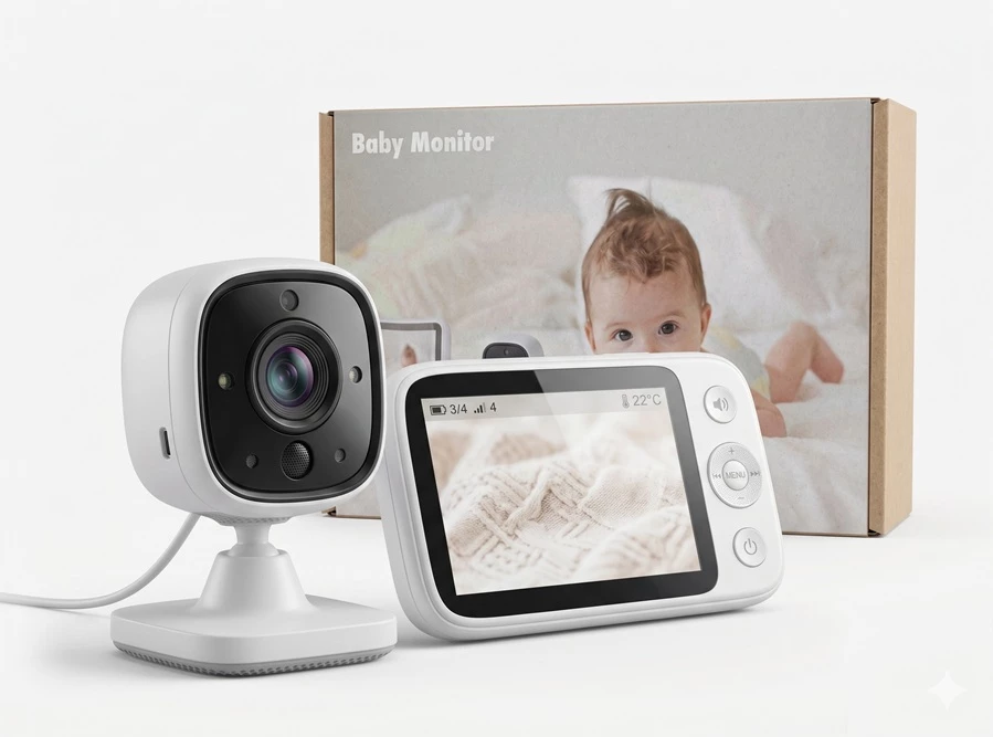 Monitorues Dixhital për Foshnja me Kamera dhe Ekran LCD, për monitorim të sigurt familjar, për përdorim të përditshëm, ngjyrë e bardhë