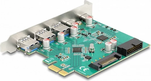 Kartë zgjerimi PCIe DeLOCK, 3x USB-A + 2x USB-C, USB 3.2 Gen 1 5Gbps, PCIe x1, shumëngjyrëshe