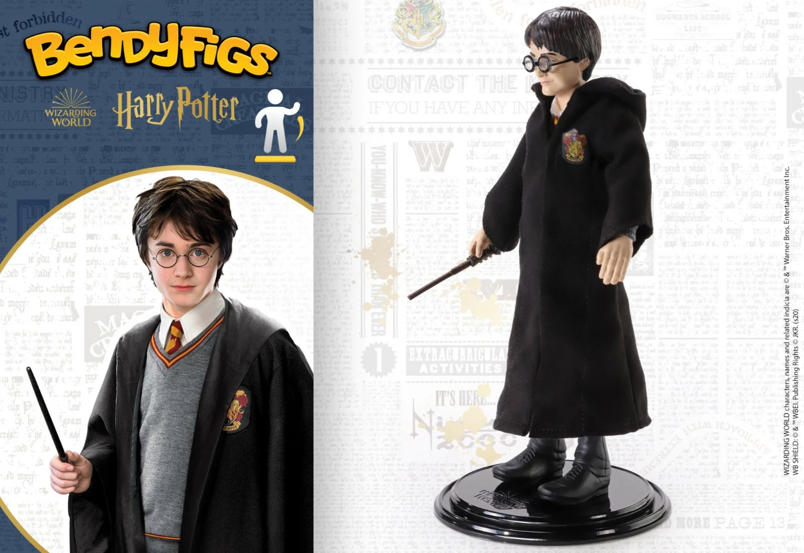 Figurinë e artikuluar Noble Collection Bendyfigs Harry Potter 19 cm me bazë