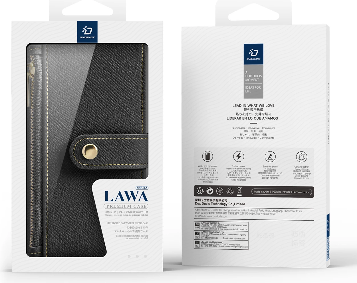 Mbështjellës Dux Ducis Lawa për iPhone 16 Pro, lëkurë, me portofol magnetik, i zi