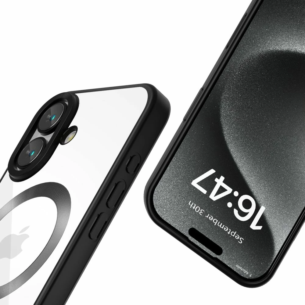 Mbështjellës Tech-Protect MagFlex për iPhone 16, MagSafe, Transparent me kornizë të zezë