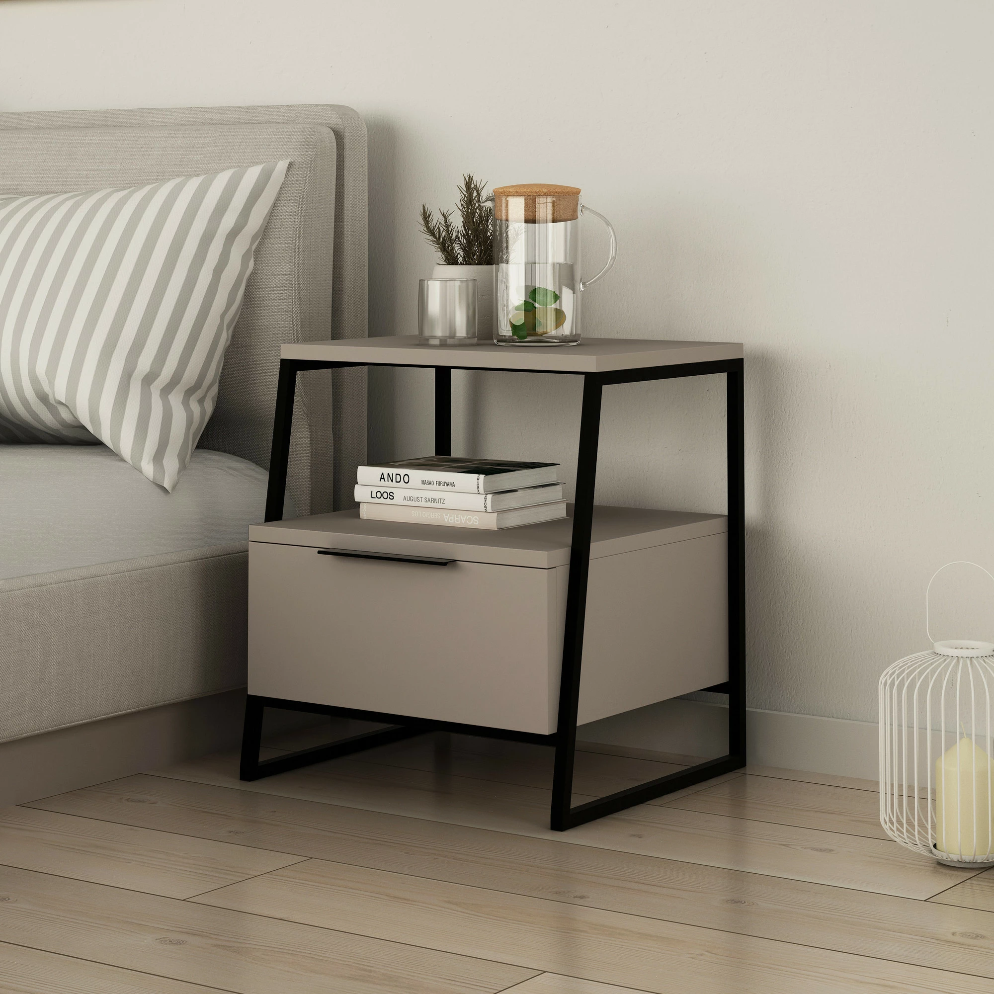 Komodinë anës krevati Skye Decor, ngjyrë mocha e çelët