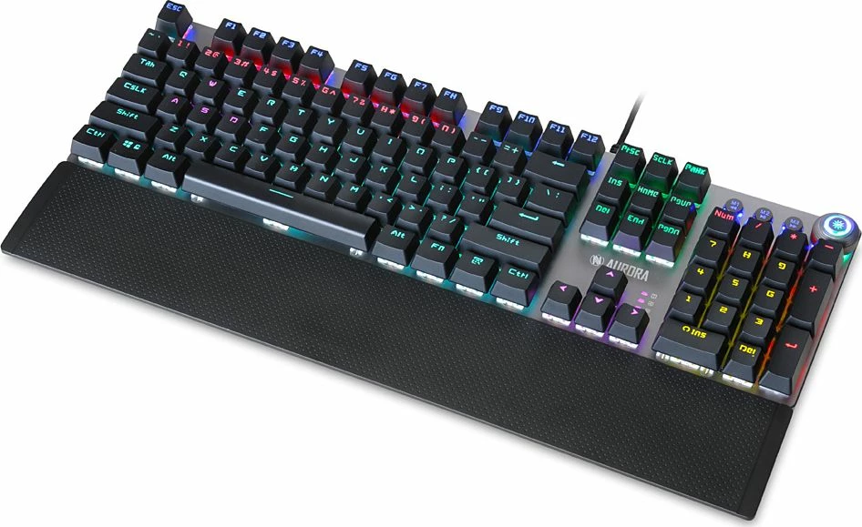 Tastierë mekanike iBOX Aurora K-3, RGB LED, KRGD Brown Switch, USB me kabllo, full-size 100%, me mbështetëse dore magnetike, argjend