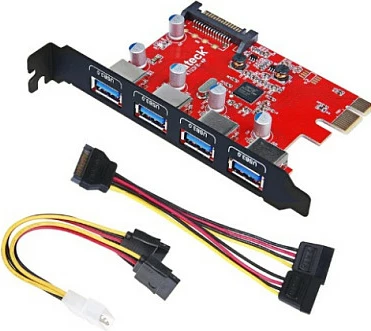 Kartë PCIe Inateck KTU3FR-4P, 4x USB 3.2 Gen 1, 5 Gbit/s, UASP, e kuqe