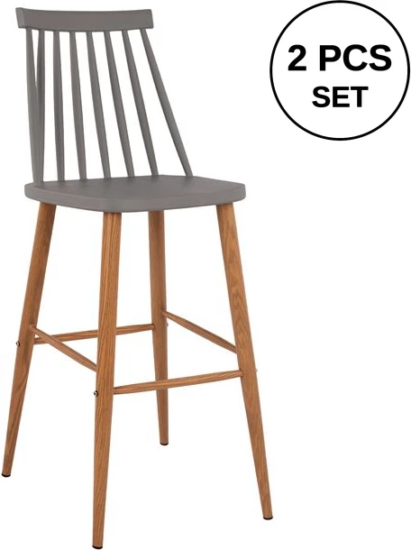 Karrige për bar Vanessa, ngjyrë gri, FH8459.10, 43x49x107 cm, set prej 2 copë