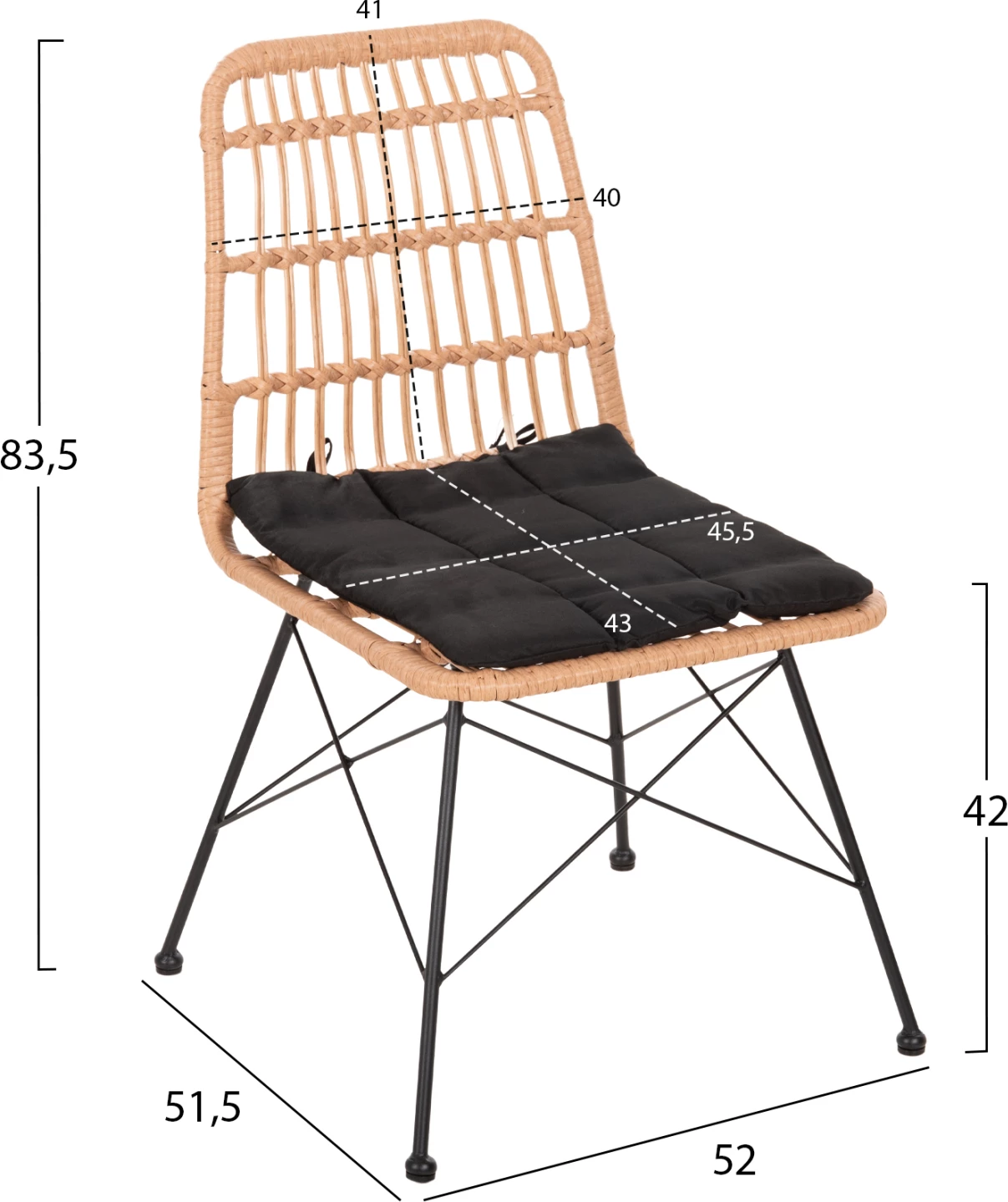 Karrige jashtë ALLEGRA FH5451.11 metal & jastëk e zezë - Wicker bezhë 52x51.5x83.5Hcm 6