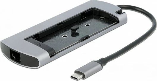 Docking station USB-C DeLOCK me slot M.2, 4K HDMI, 2x USB-A 3.2 Gen1, LAN Gigabit, PD 100W, gri