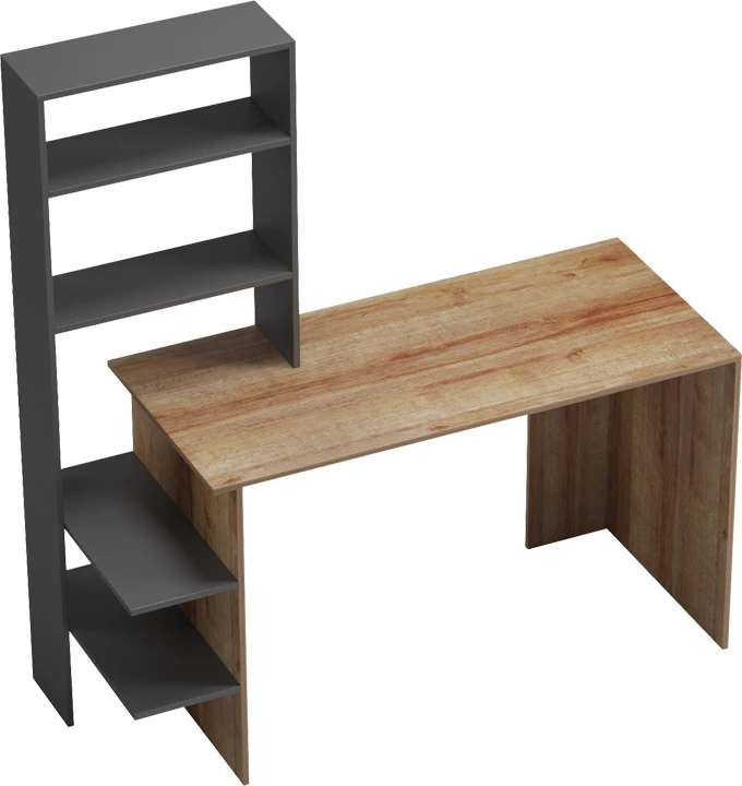 Tavolinë pune Bivoro me raft, ngjyrë lis-gri, 146x55x129cm