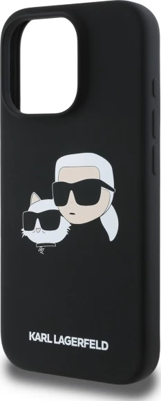 Mbështjellës Karl Lagerfeld Silicone Case Heads Print MagSafe për iPhone 16 Pro, i zi
