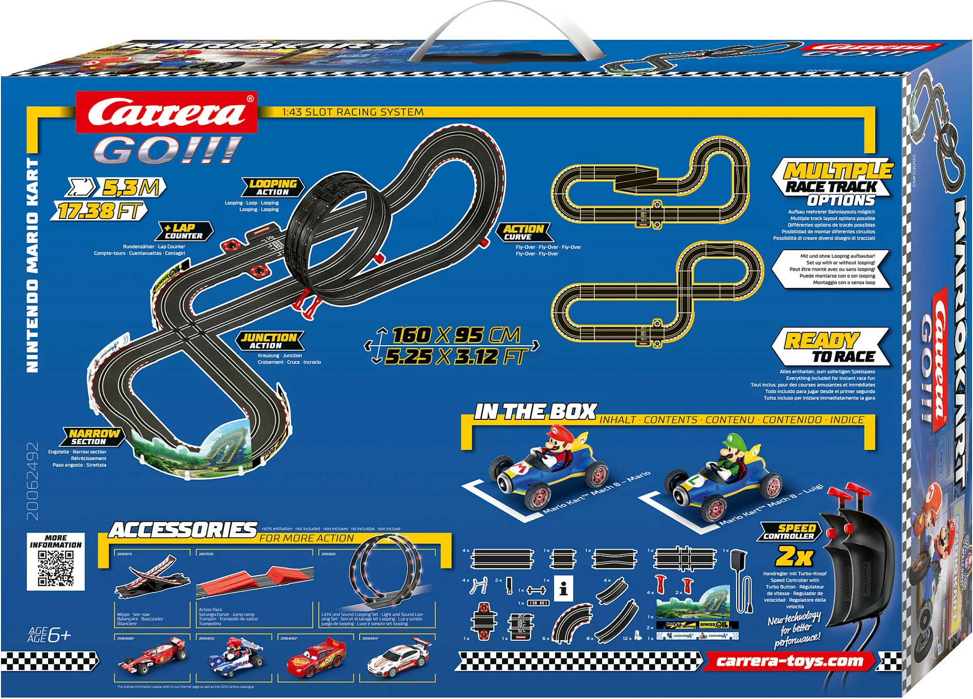 Set pistë garash Carrera GO!!! Nintendo Mario Kart Mach 8 20062492, 1:43, 5.3 m, 2 makina, zi/kuq