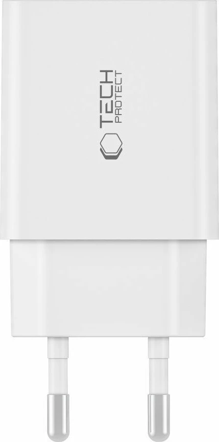 Karikues muri Tech-Protect C35W me 2 porta USB-C PD 35W dhe kabllo USB-C në Lightning, Bardhë