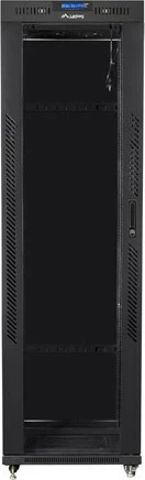 Shafë rack LANBERG 19" 42U 600x1000, në dysheme, derë e xhamtë, LCD V2, e zezë