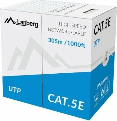 Kabllo rrjeti Lanberg LCU5-11CU-0305-S Cat.5e U/UTP 305m, tel bakri solid AWG24, gri, rol 305m