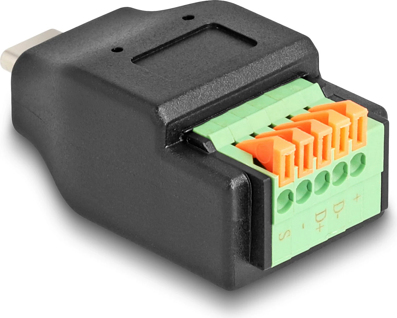 Adapter USB-C DeLOCK, USB 2.0 në terminal bllok 5-pin me butona, e zezë/jeshile