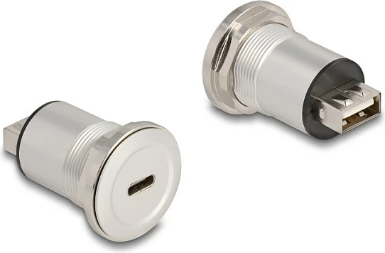 Adapter panel USB DeLOCK 88193, USB-A + USB-C, USB 2.0 480 Mbit/s, i zi/argjendtë