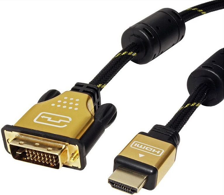Kabllo monitori ROLINE GOLD DVI-D (24+1) në HDMI, 1.5 m, 4K, e zezë/ari